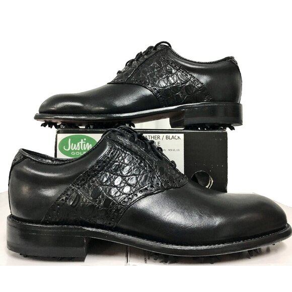 NEW $550 Justin Boots Golf Shoes!  8.5 W  Black  Handcrafted Alligator & Leather main image 6